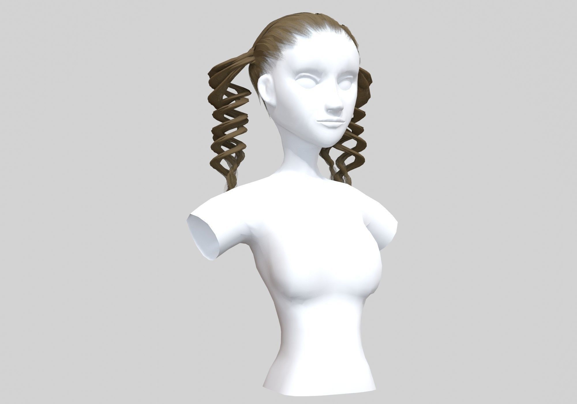 Two Pigtails Hair 3D model_1