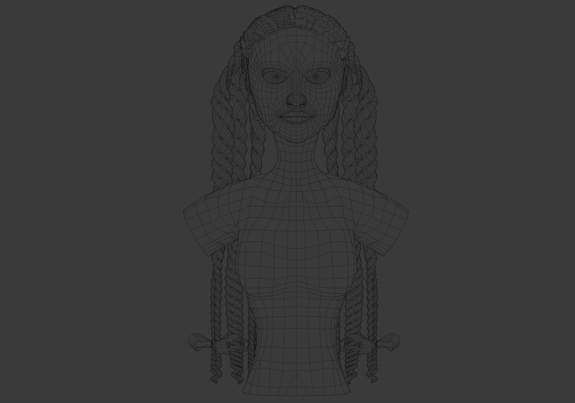 Pigtails Female Hairstyle 3D model_5