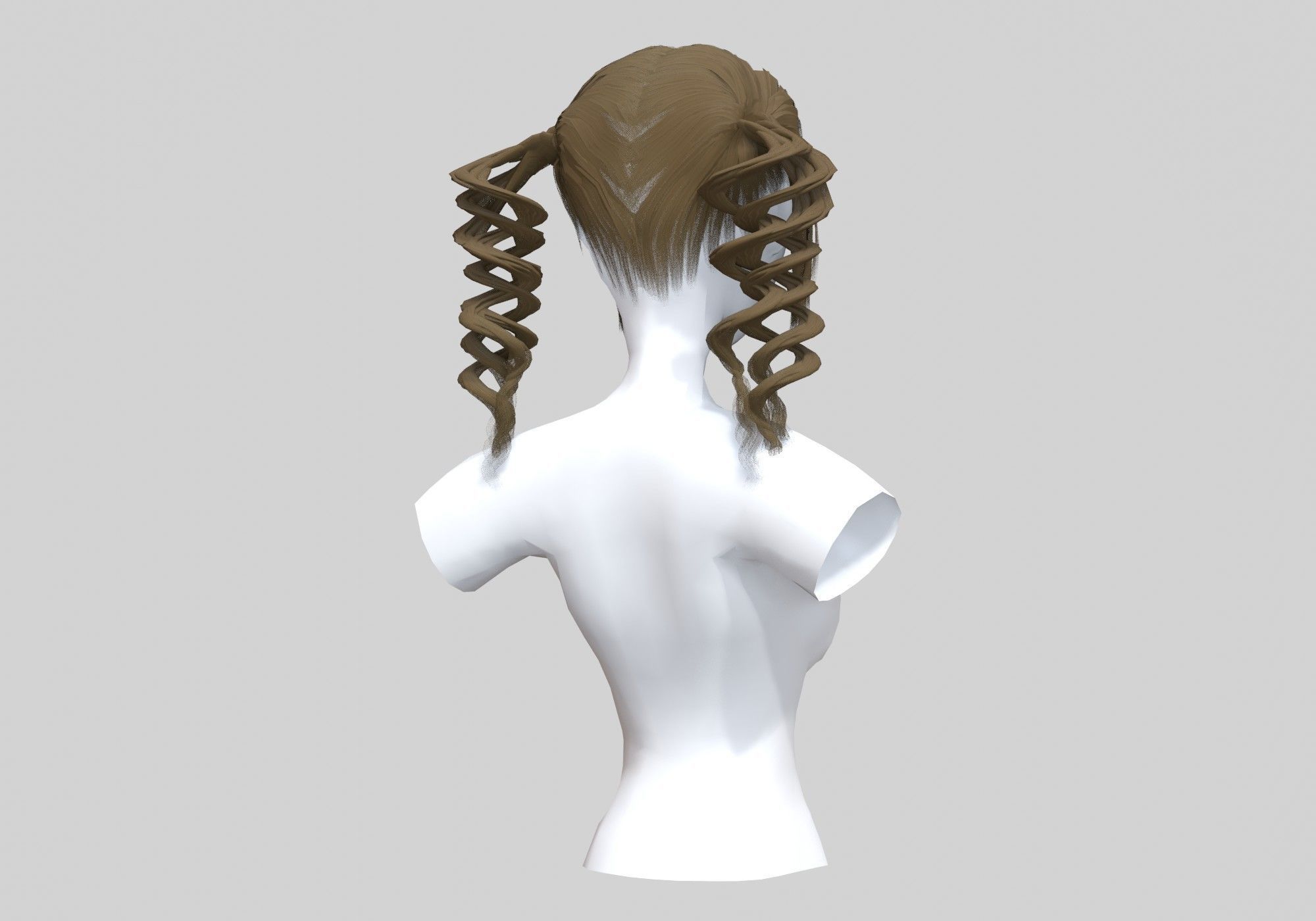Pigtails Curly Hair 3D model_3