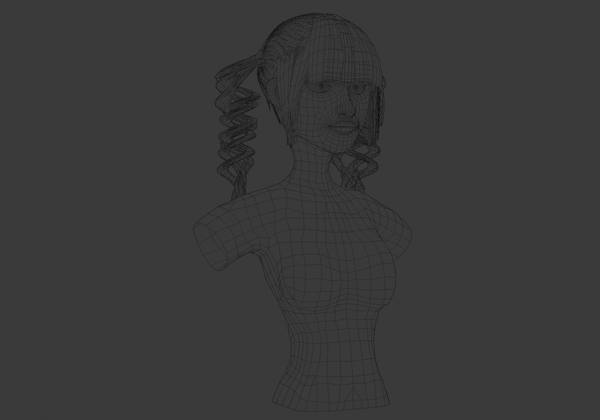 Pigtails Curly Hair 3D model_6