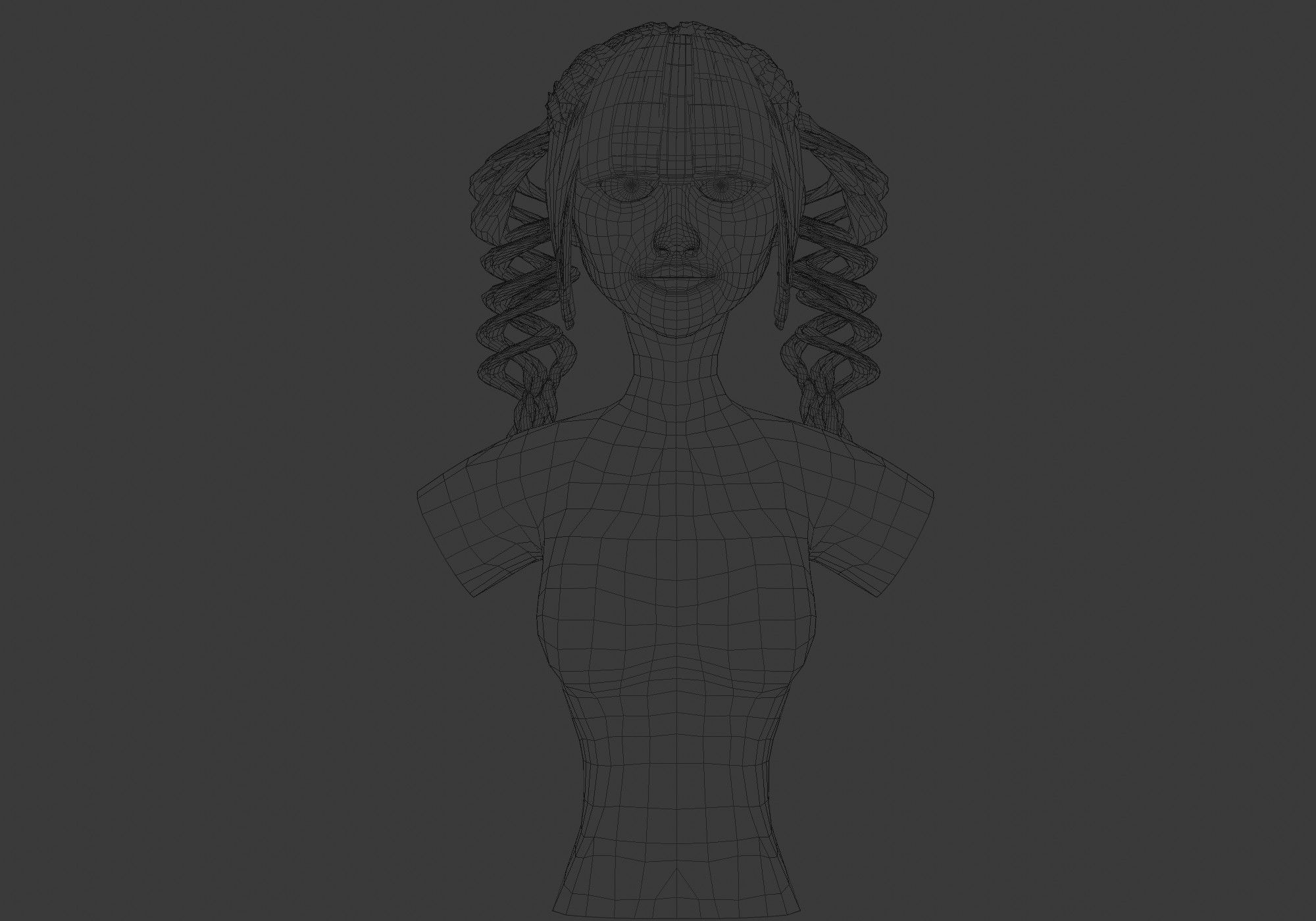 Pigtails Curly Hair 3D model_5