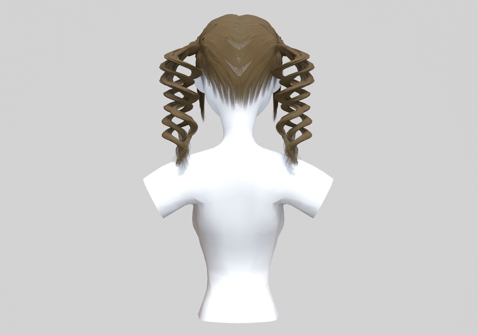 Pigtails Curly Hair 3D model_4