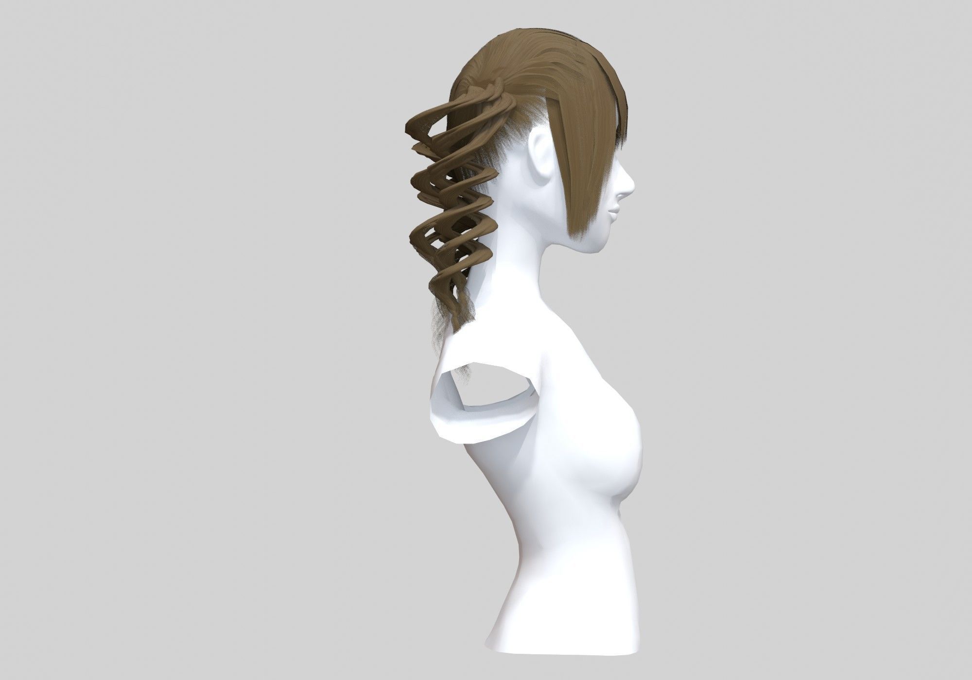 Pigtails Curly Hair 3D model_2