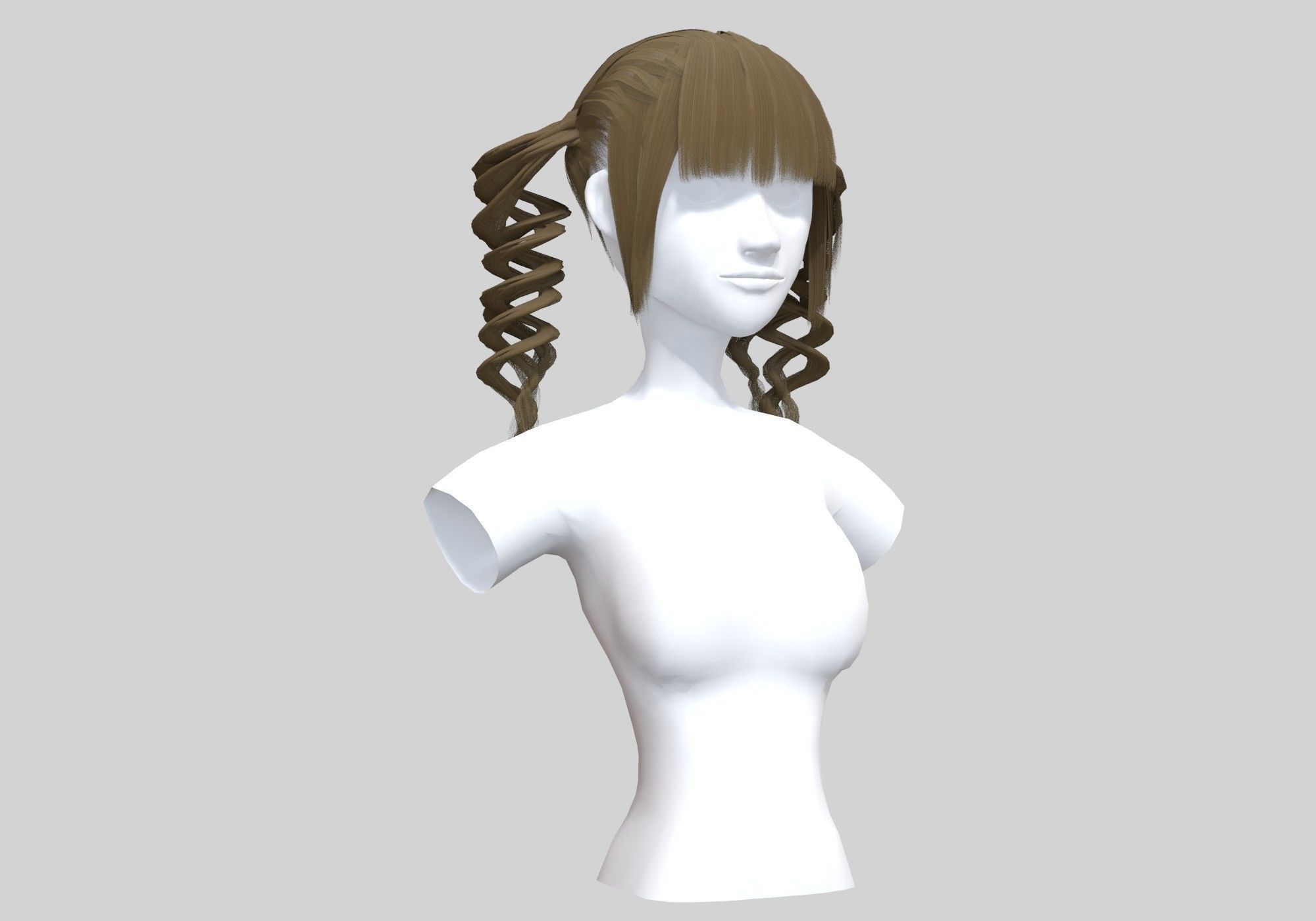 Pigtails Curly Hair 3D model_1
