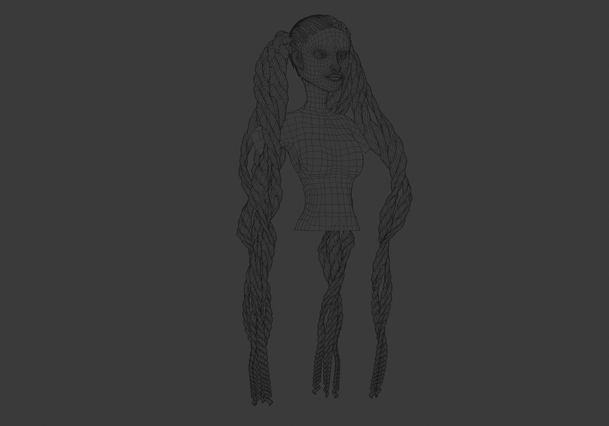 Female Braids Hair 3D model_6