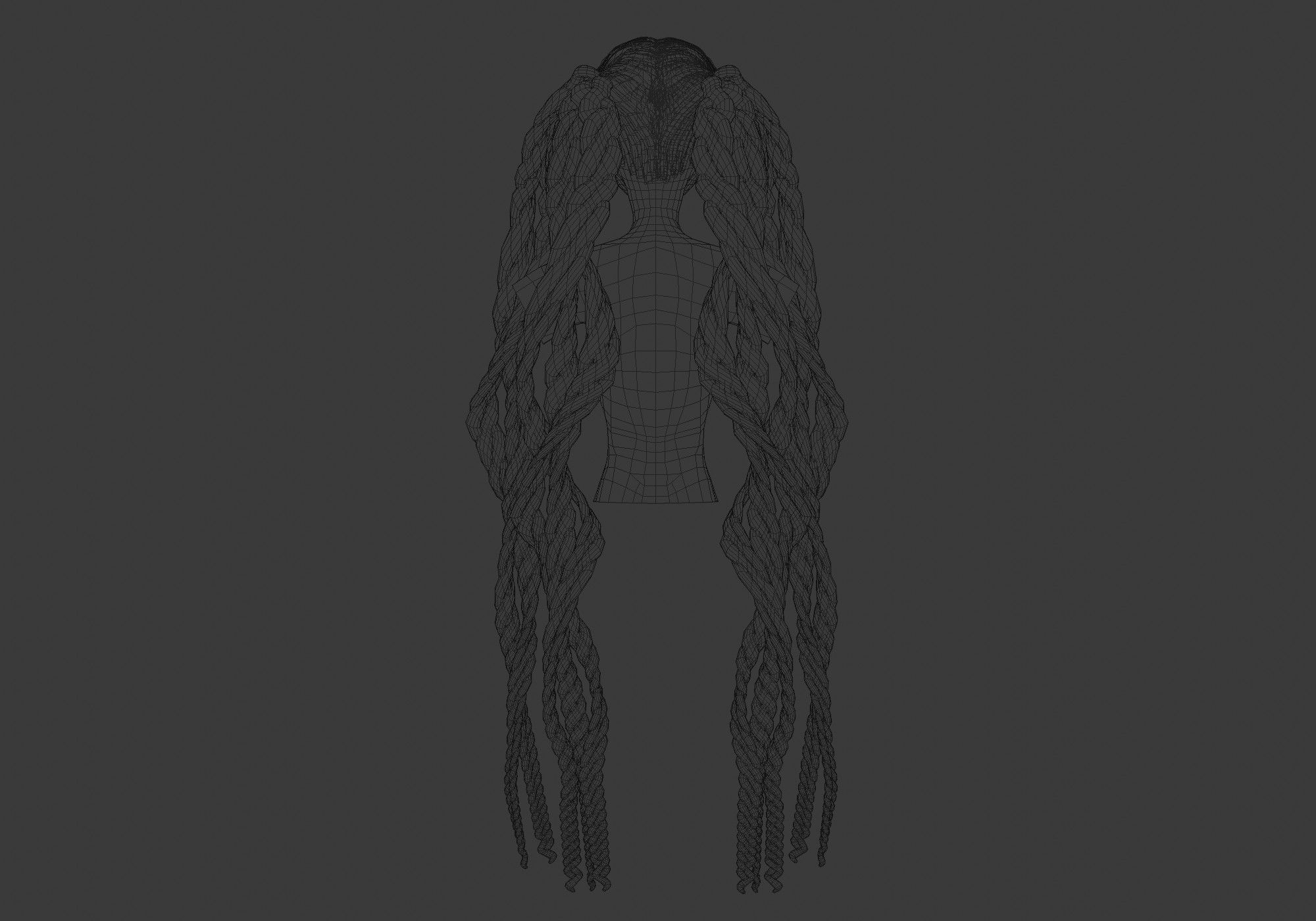 Female Braids Hair 3D model_9