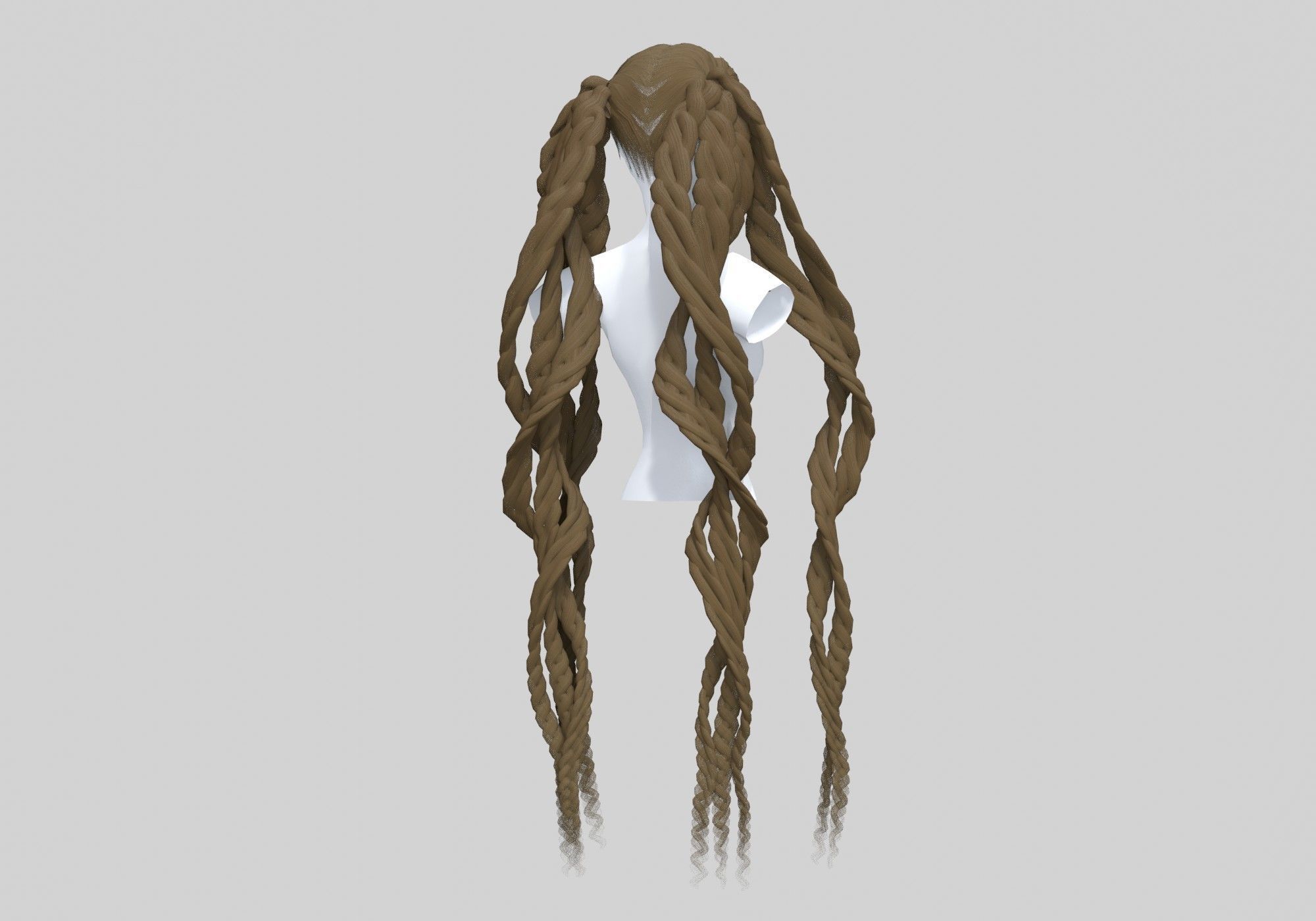 Female Braids Hair 3D model_3