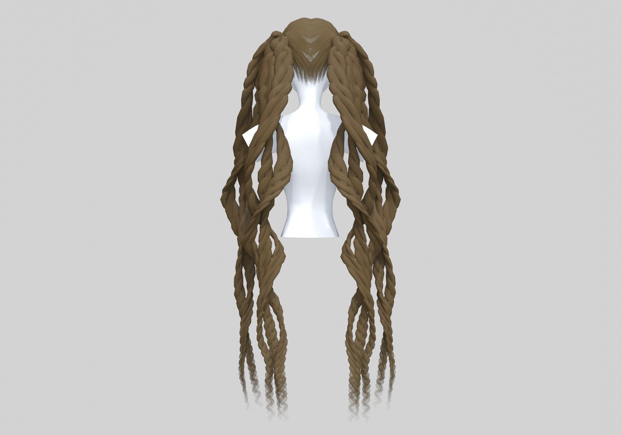 Female Braids Hair 3D model_4