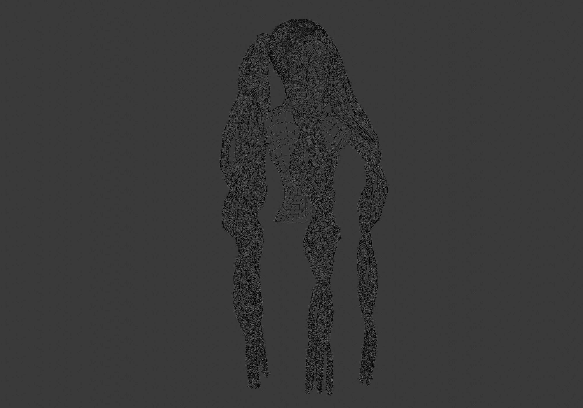 Female Braids Hair 3D model_8