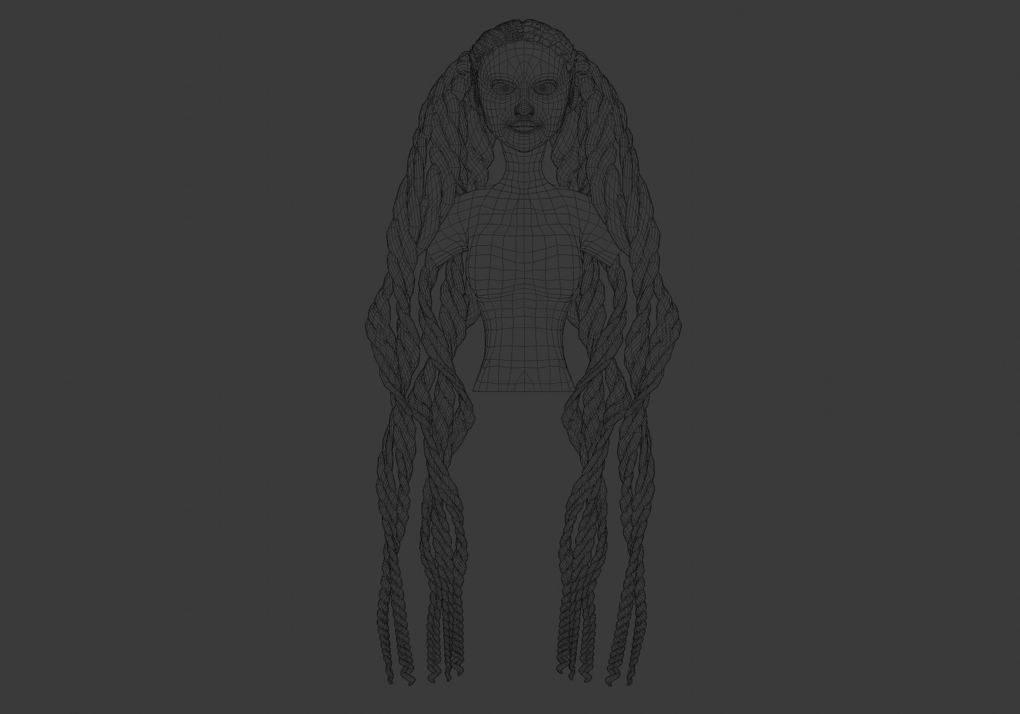 Female Braids Hair 3D model_5