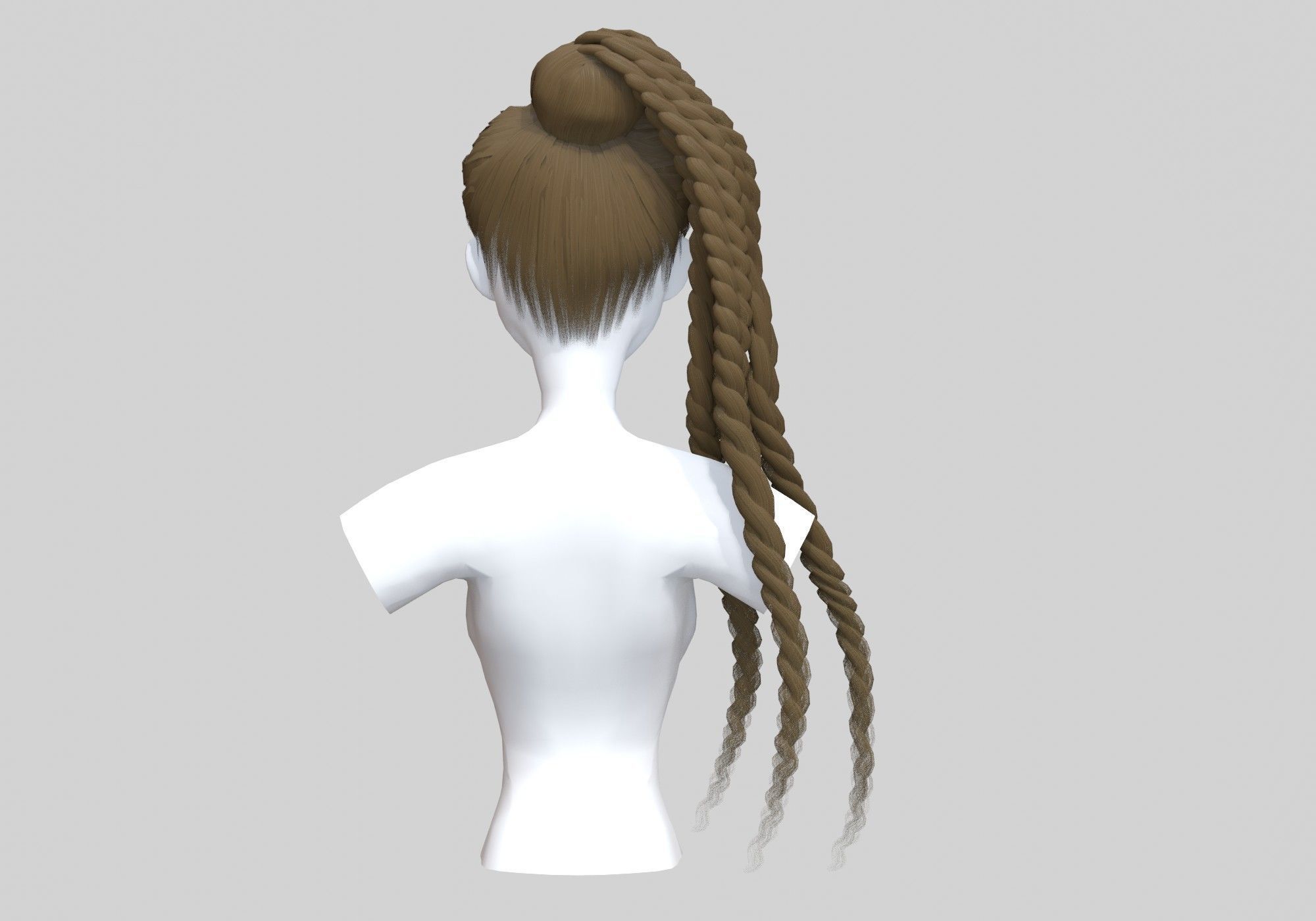 Bun Braids Hairstyle 3D model_4