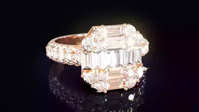 Baguette engagement diamond ring