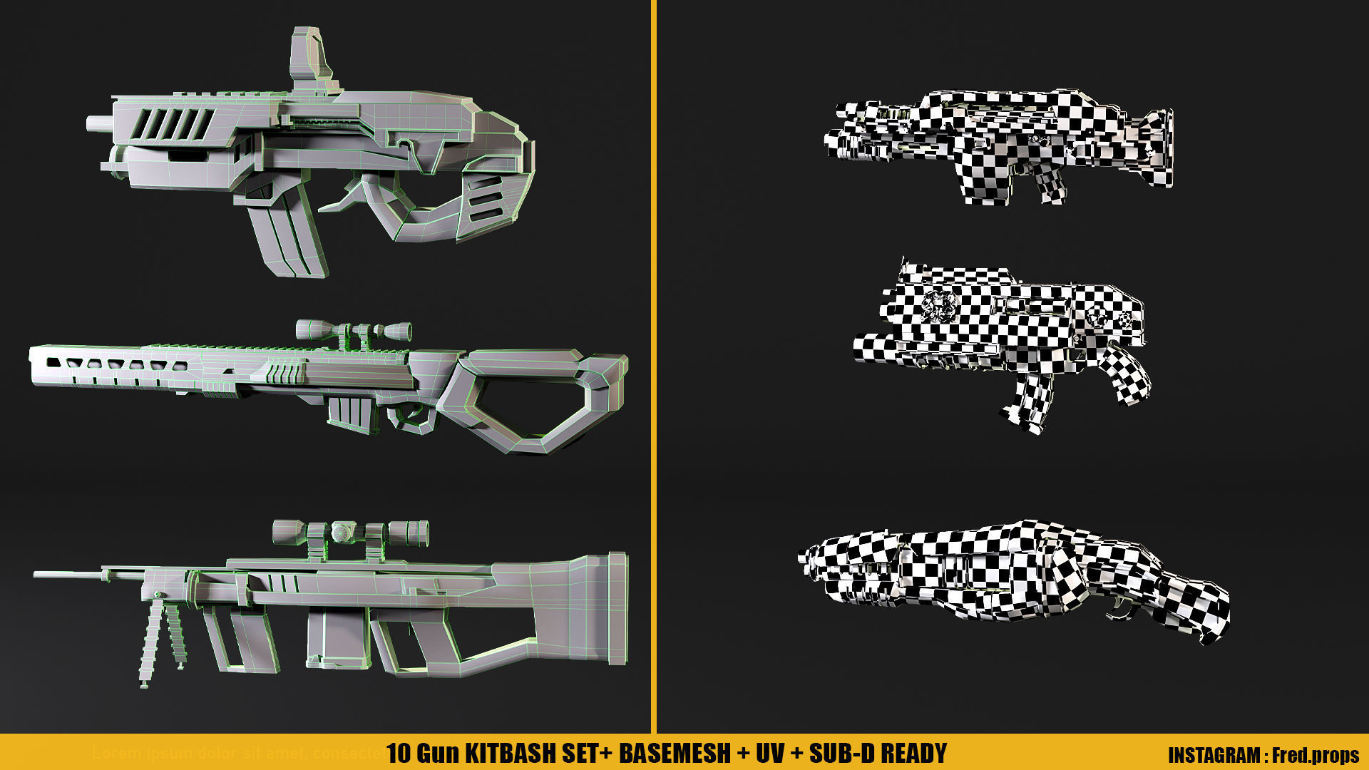 10 Scifi Gun KITBASHSET-UV Low-poly 3D model_3