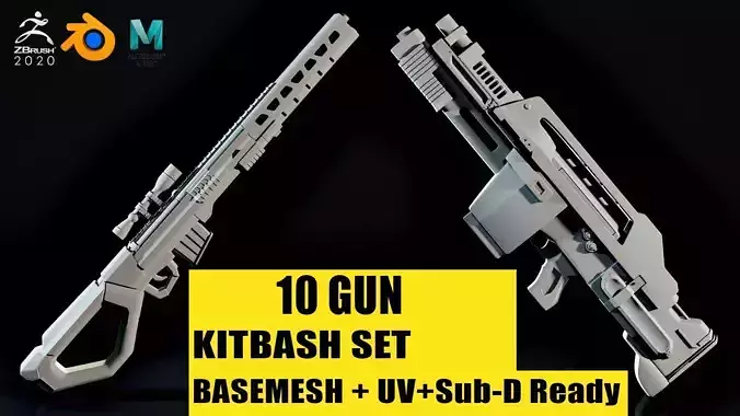 10 Scifi Gun KITBASHSET-UV