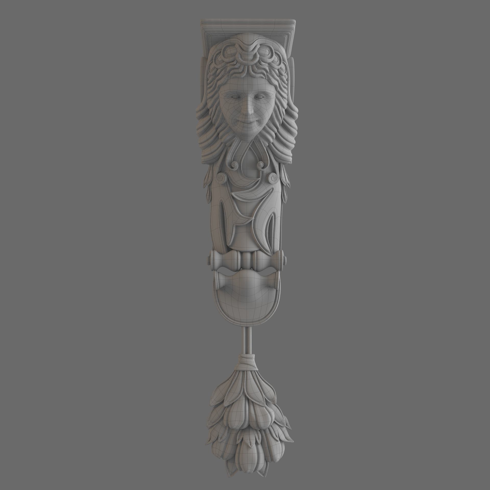 Caryatid ornate wooden shelf bracket 3D model_8
