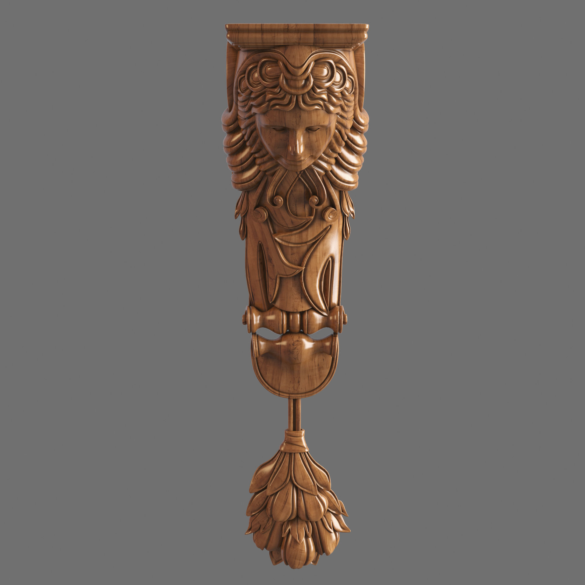 Caryatid ornate wooden shelf bracket 3D model_3