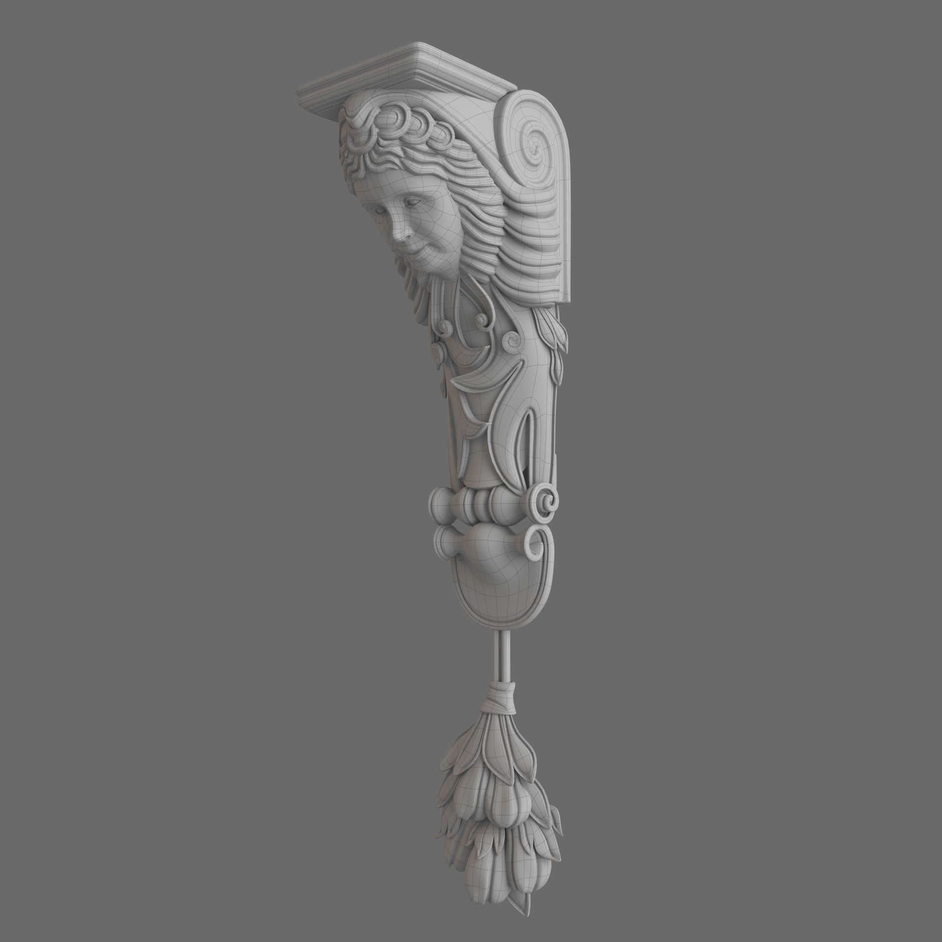 Caryatid ornate wooden shelf bracket 3D model_10