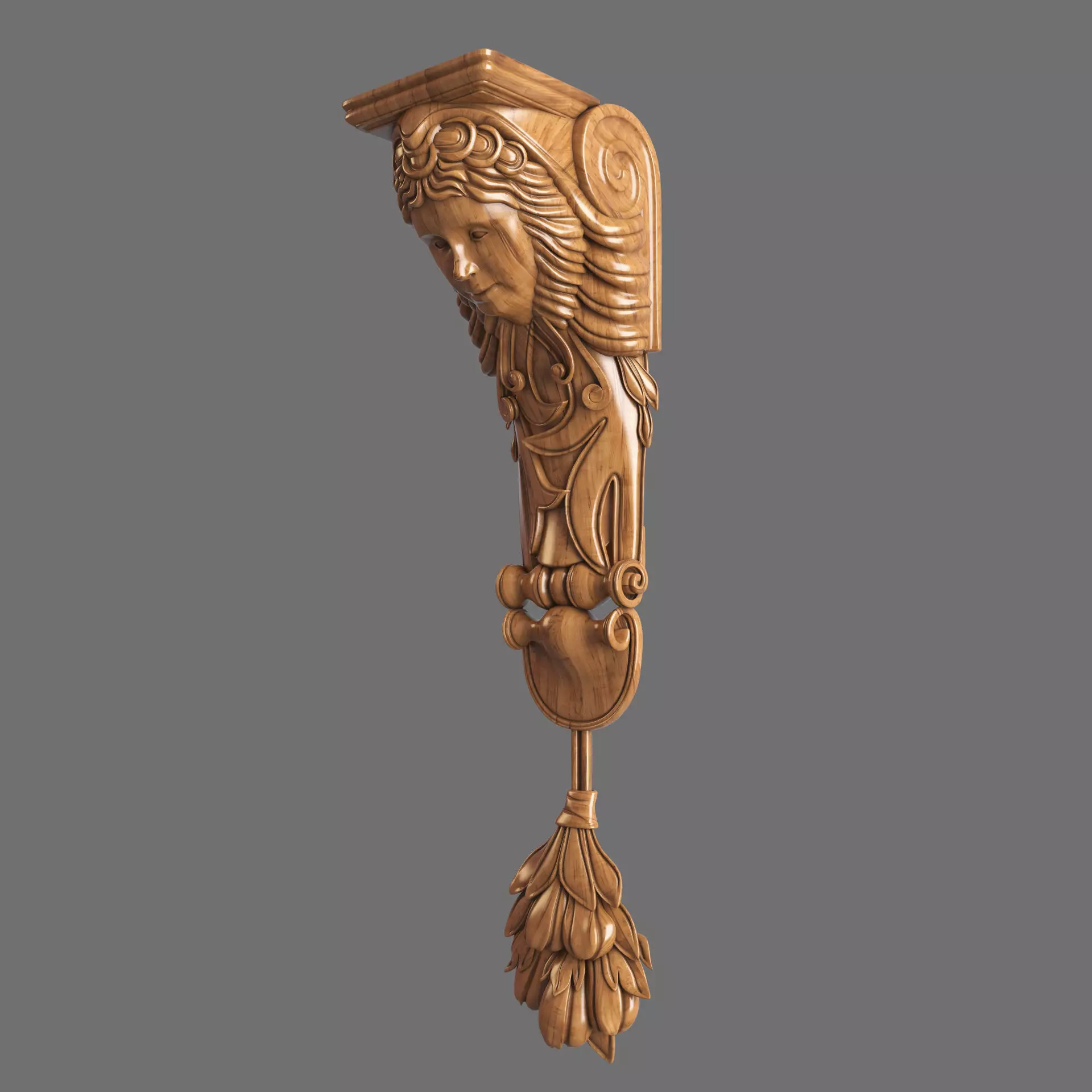 Caryatid ornate wooden shelf bracket 3D model_0