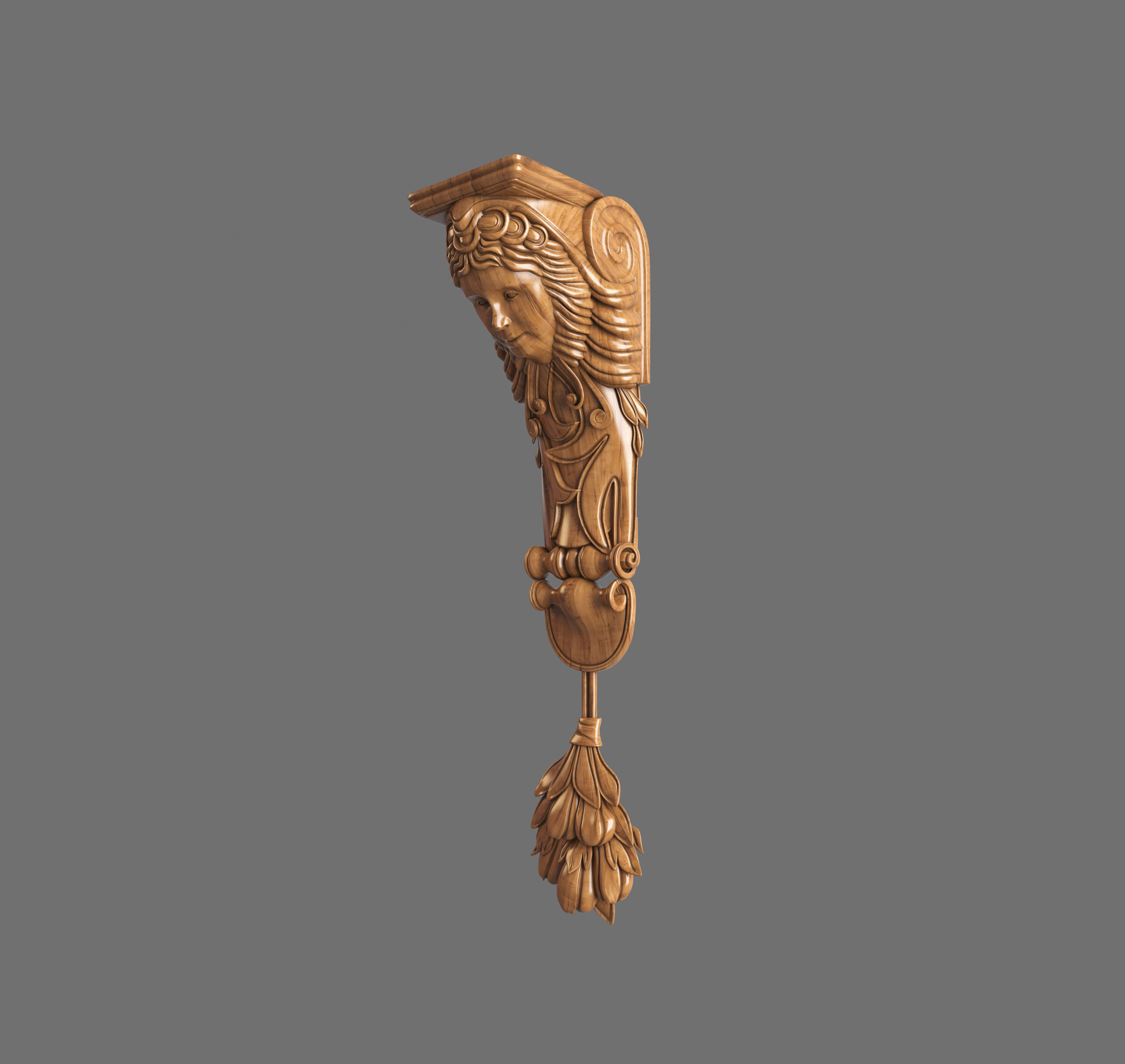 Caryatid ornate wooden shelf bracket 3D model_1