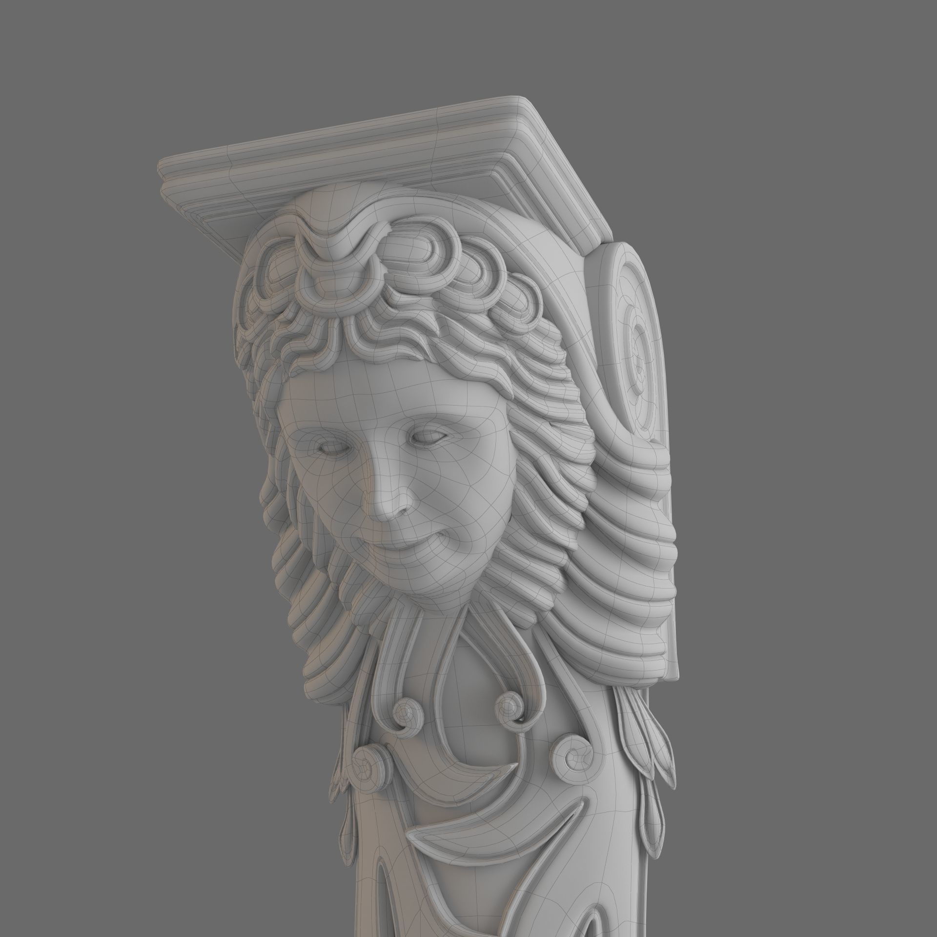 Caryatid ornate wooden shelf bracket 3D model_9