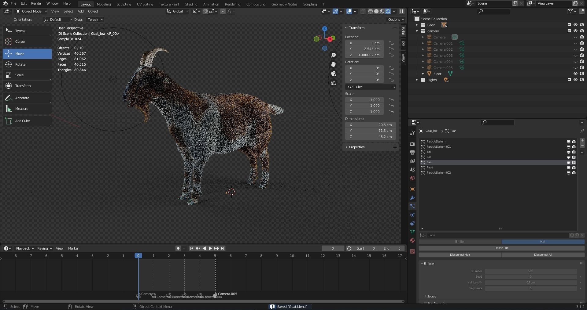 Fur Goat 01 Rigged in Blender Low-poly 3D model_17