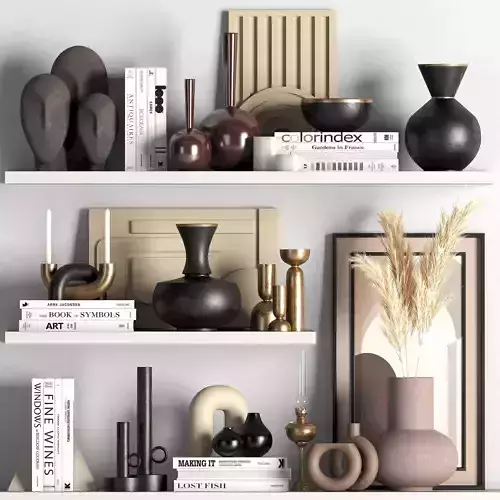 decorative03 vases and books on shelf