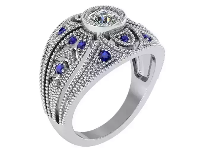 Round Diamond Milgrain Ring 0758