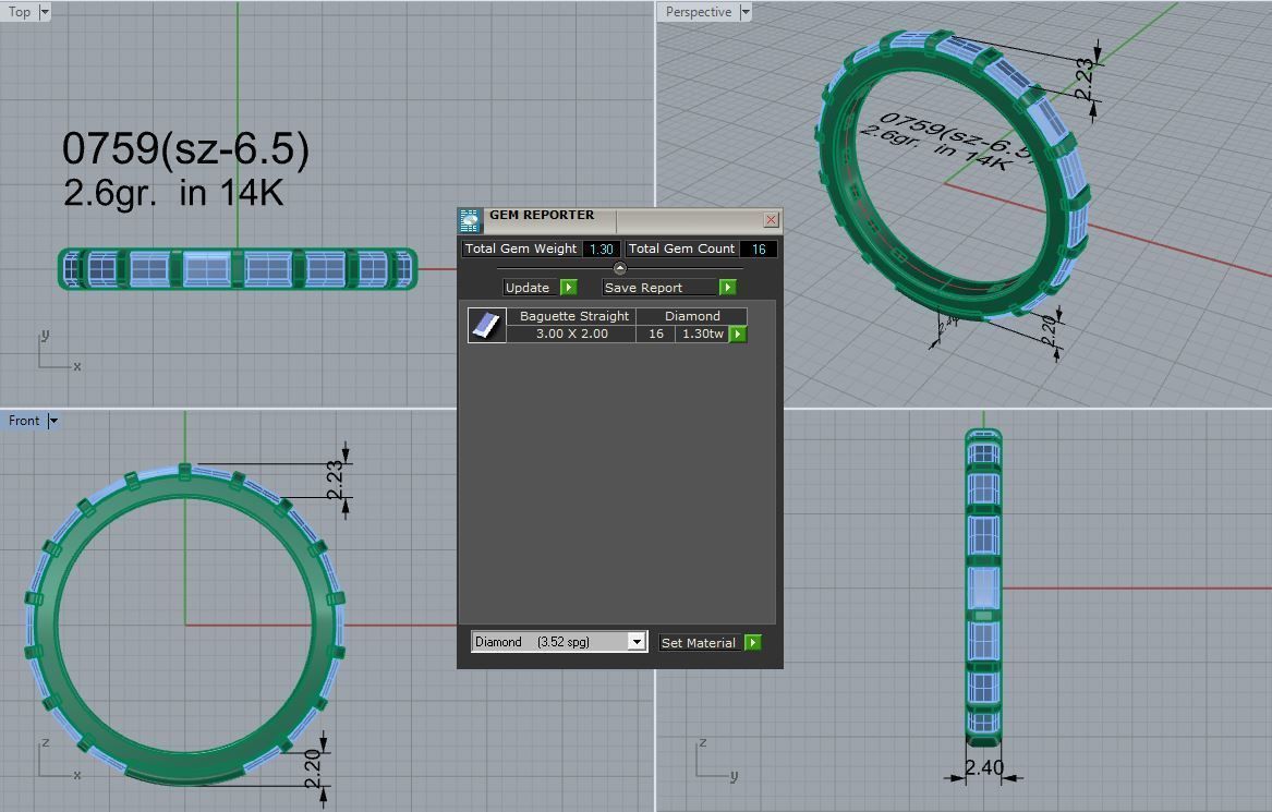 Rectangle Diamond Eternity Ring 0759 3D print model_4