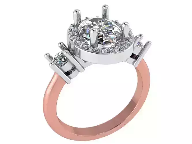 Oval Halo 3-Stone Ring 1065