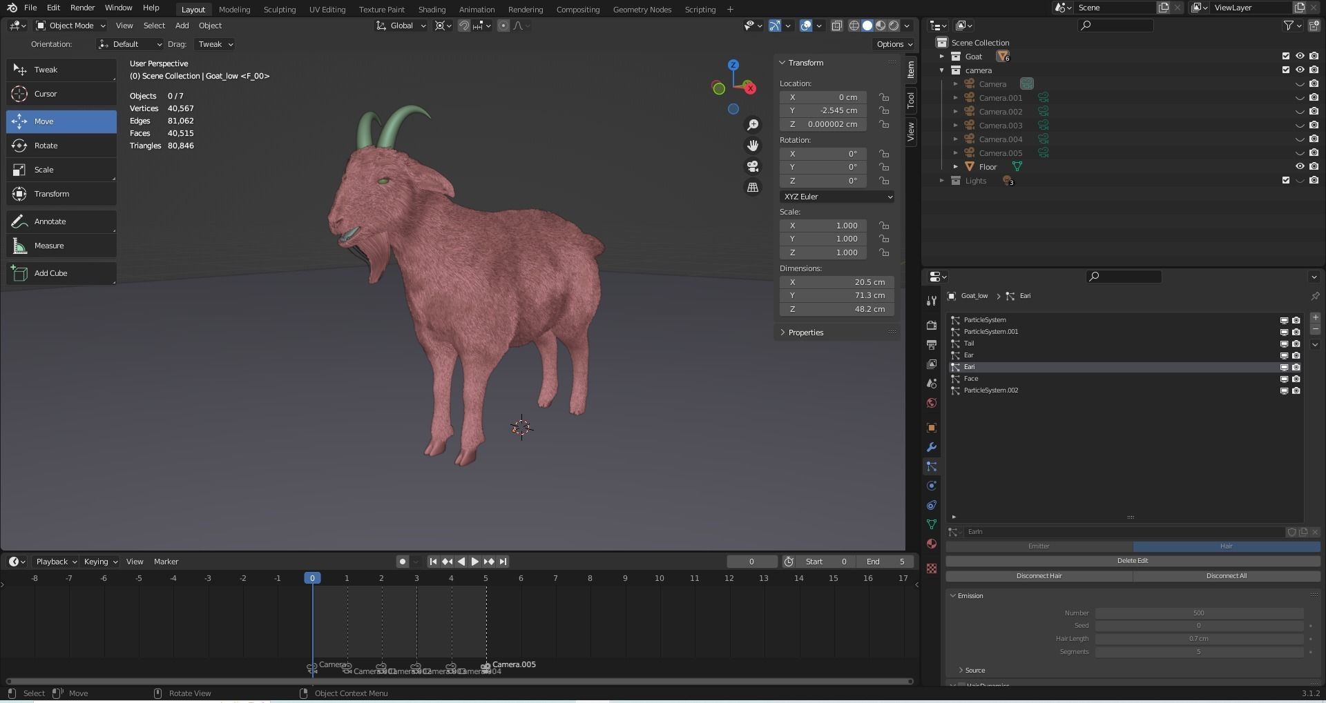 Fur Goat 02 NO Rigged in Blender Low-poly 3D model_6