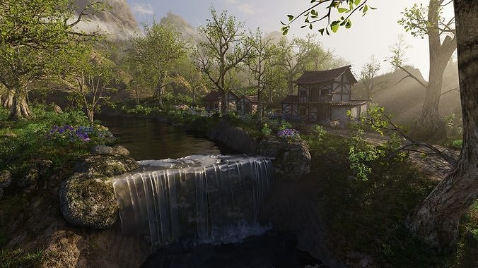 Medieval Bridge Scene 3D model 7