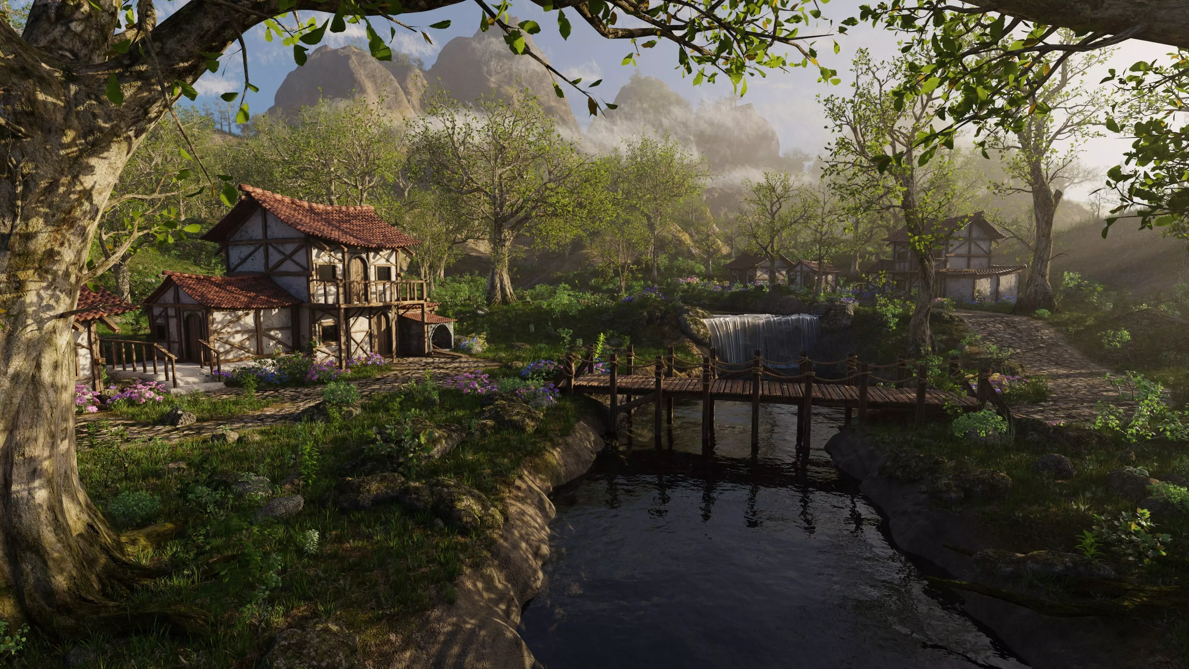 Medieval Bridge Scene 3D model_0