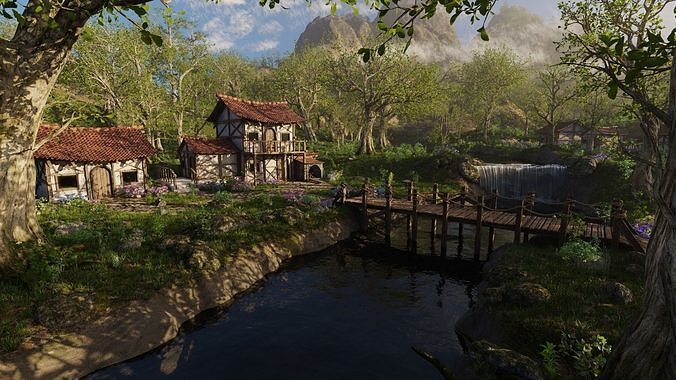 Medieval Bridge Scene 3D model 2