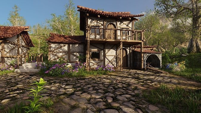 Medieval Bridge Scene 3D model 5