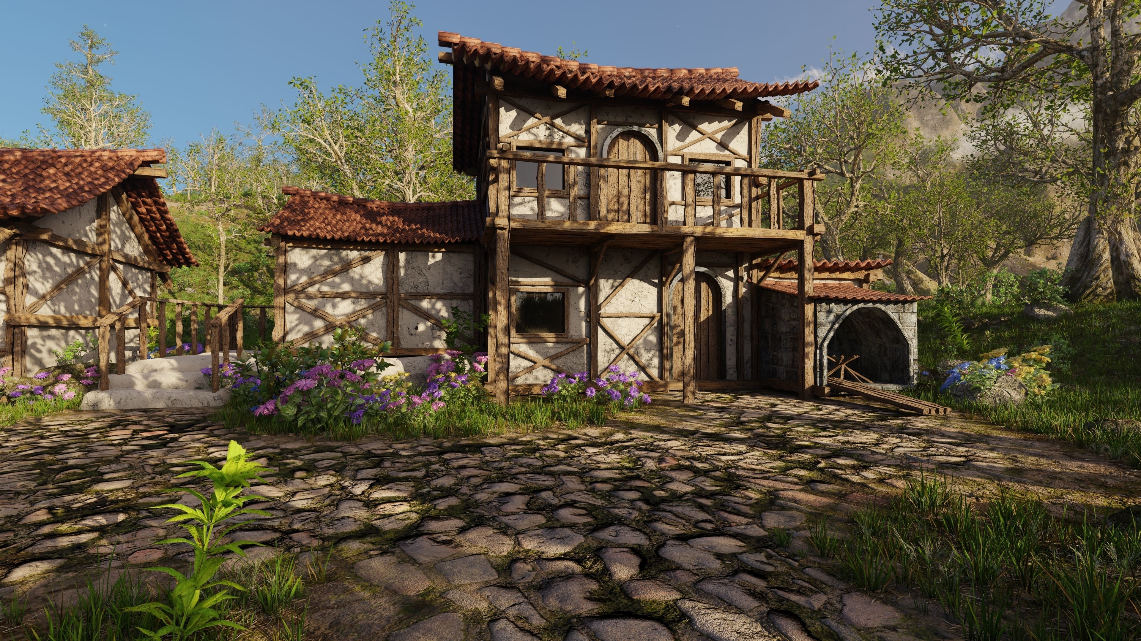 Medieval Bridge Scene 3D model_4