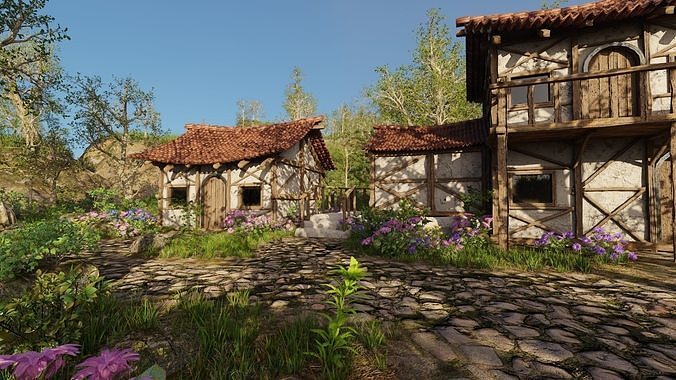 Medieval Bridge Scene 3D model 6