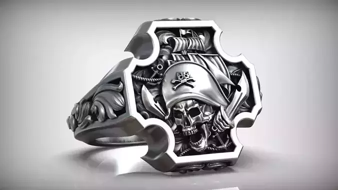 Pirate Skull Jolly Roger Cross Anchor Signet 3D print model