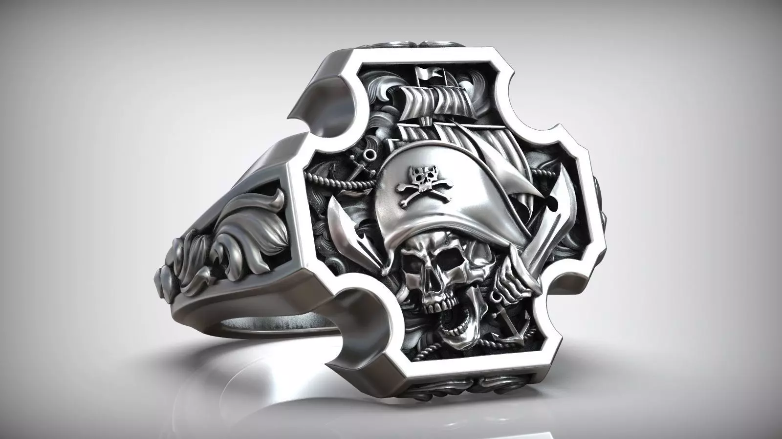Pirate Skull Jolly Roger Cross Anchor Signet 3D print model_0