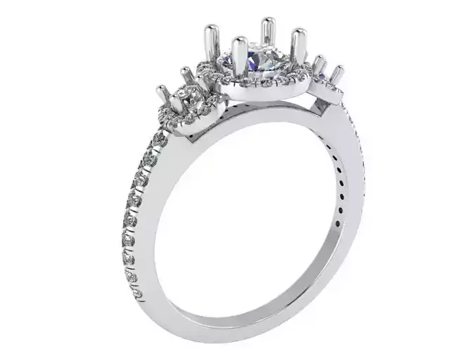 Round Halo 3-Stone Ring 1074