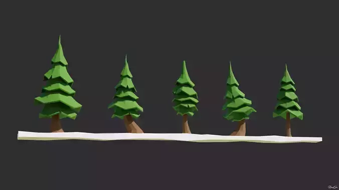Low Poly PineTree fir trees in snow