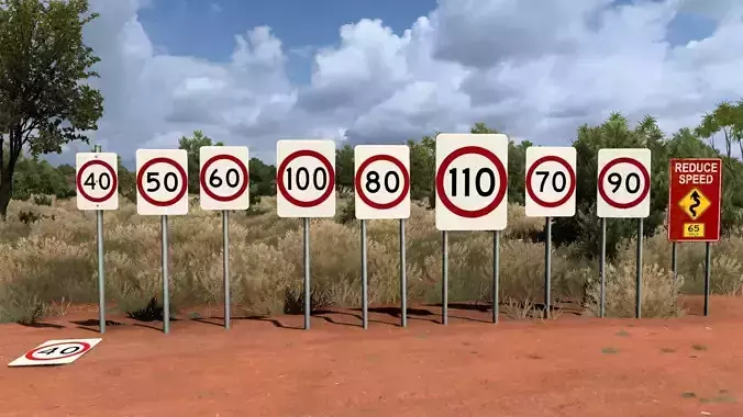 Australian Road Speed Signs  Low-poly 3D model
