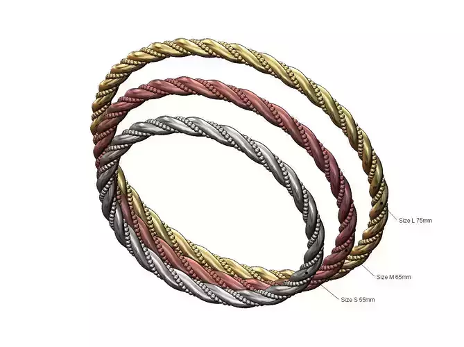 Beaded twisted rope bangle sizes S M L 3D print model