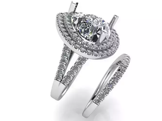 Double Pear Halo Ring With Straight Band 1087