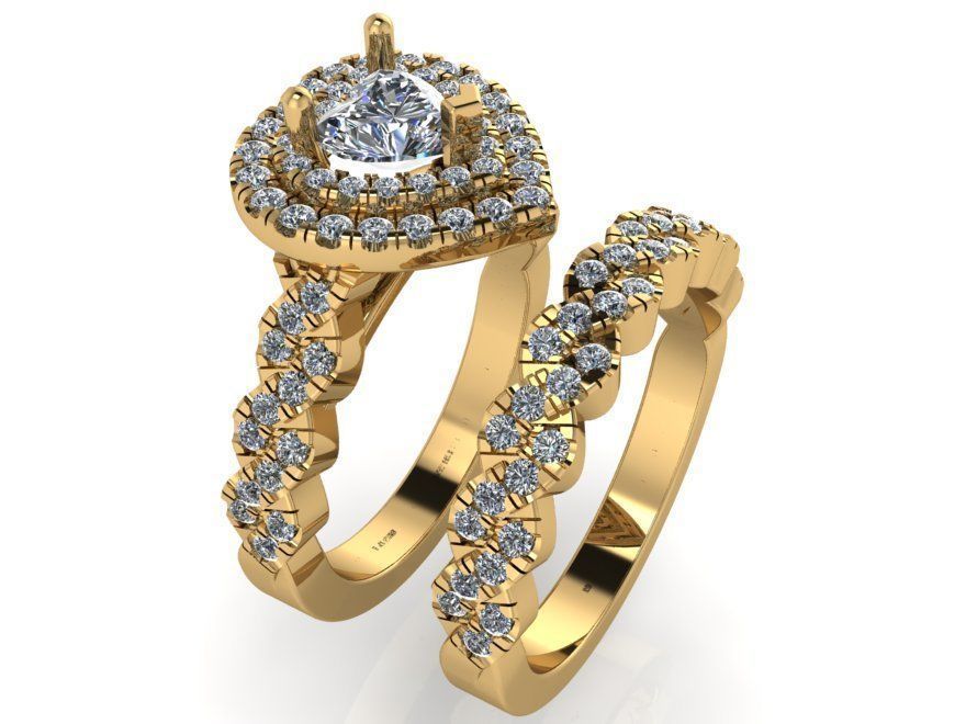 Heart Double Halo Twisted Ring With Band 1090 3D print model_1