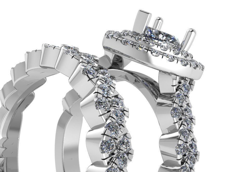 Heart Double Halo Twisted Ring With Band 1090 3D print model_3