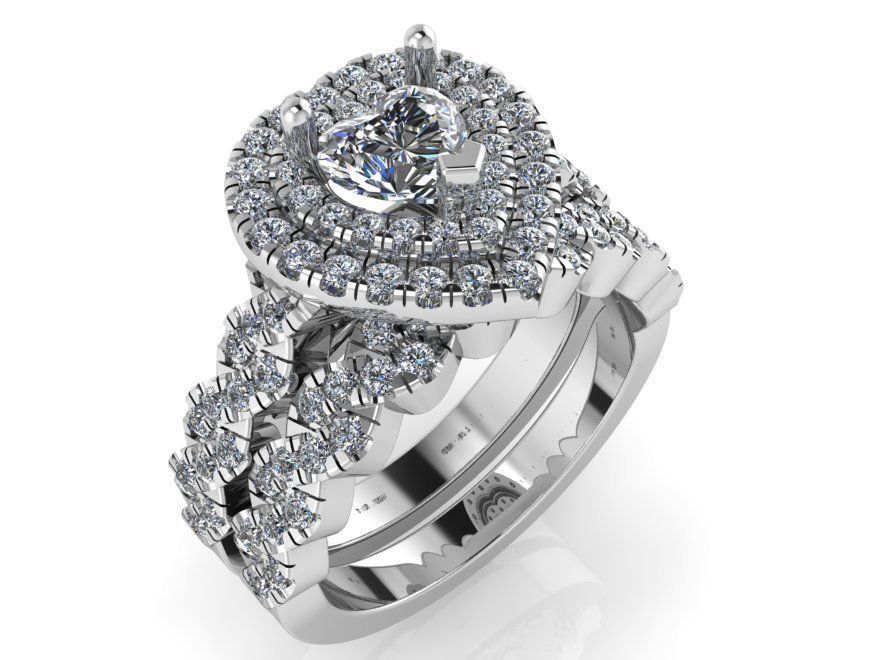 Heart Double Halo Twisted Ring With Band 1090 3D print model_4