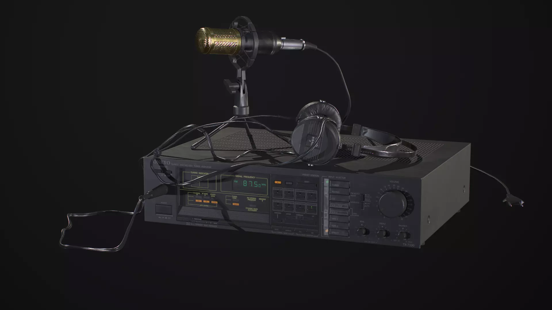 Audio Setup with headset Echo N16 receiver Onkyo and mike BM800 Low-poly 3D model_0