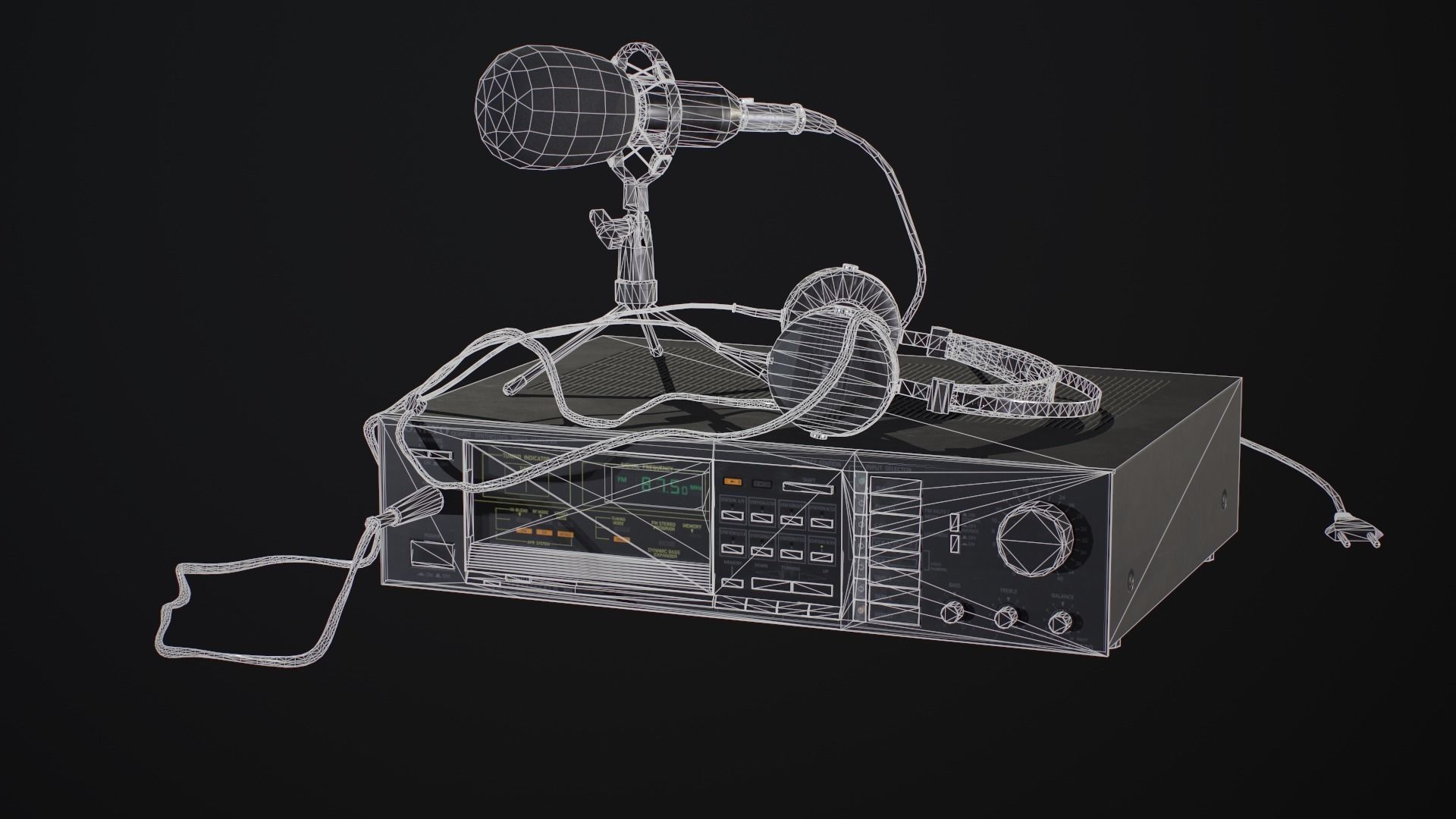 Audio Setup with headset Echo N16 receiver Onkyo and mike BM800 Low-poly 3D model_17