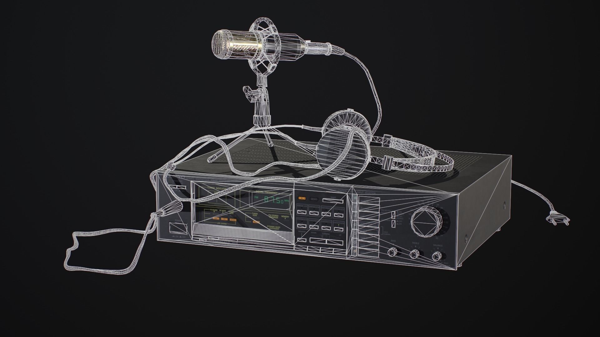 Audio Setup with headset Echo N16 receiver Onkyo and mike BM800 Low-poly 3D model_16