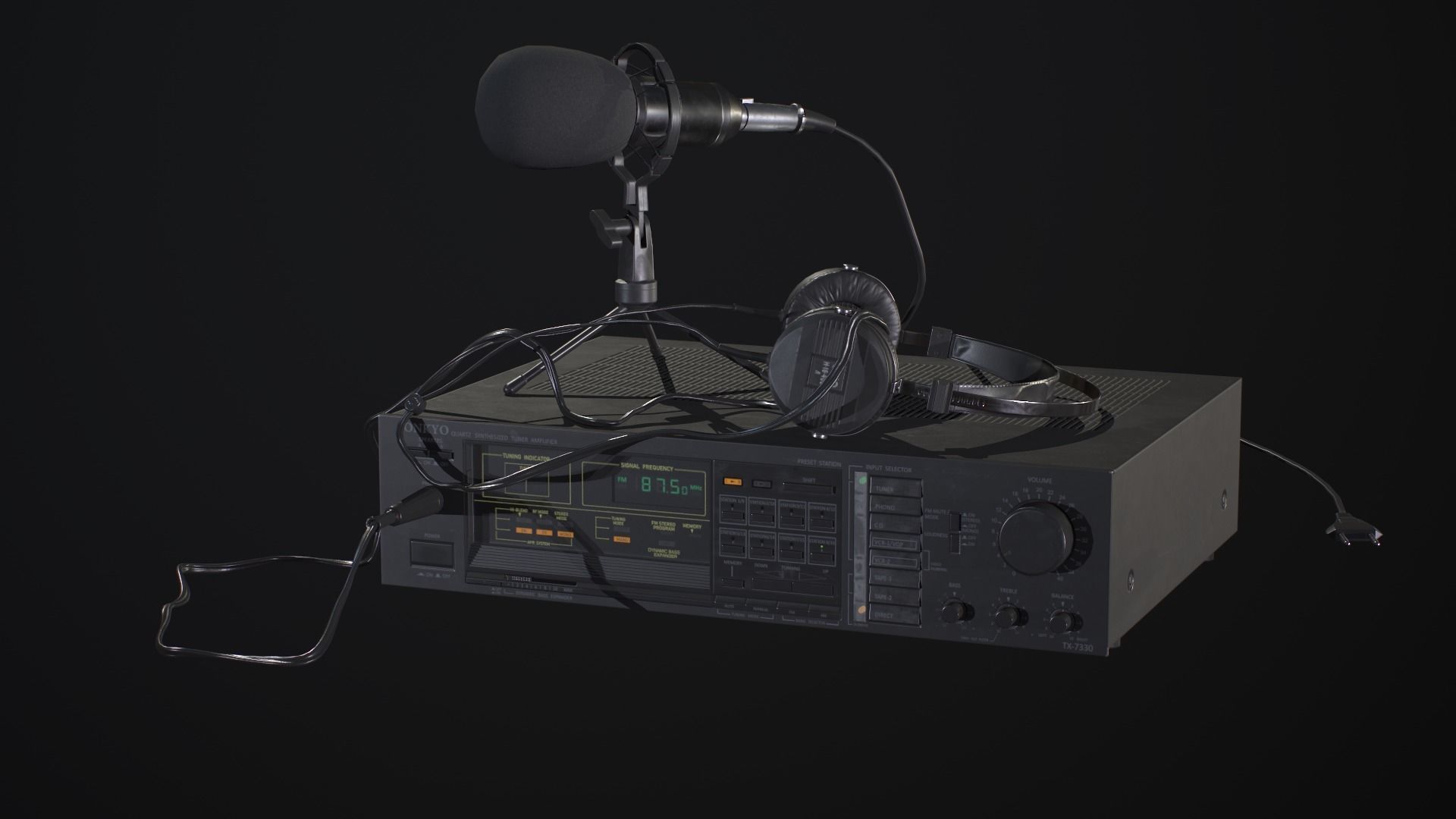 Audio Setup with headset Echo N16 receiver Onkyo and mike BM800 Low-poly 3D model_2